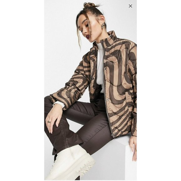 New ASOS Design Women Quilted Padded Jacket Color BROWN - Size 8 - Picture 3 of 4